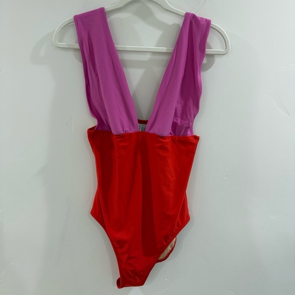 JCREW FACTORY plunge v-neck two toned one piece swimsuit - Picture 2 of 9